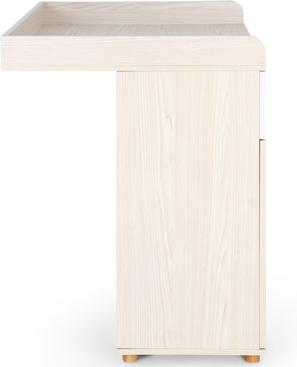 Infantastic - Babycommode met 2 grote lades en 5 vakken - Ladekast met Opbergruimte - Veelzijdig Omkleedmeubel met Organizer - 90x69x92 cm (LxBxH) - Eikenfineer