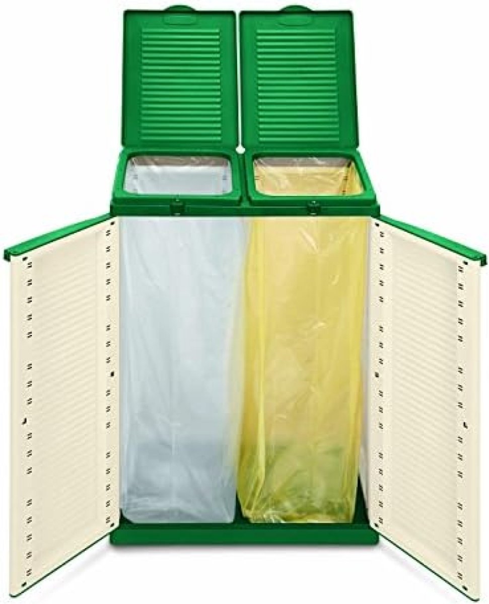 EcoTab 2 2-vaks afvalscheidingskast, voor binnen en buiten, 2 aparte vakken, kleur: beige/groen, materiaal: kunststof, afmetingen: 68 x 39 x 88,7 cm