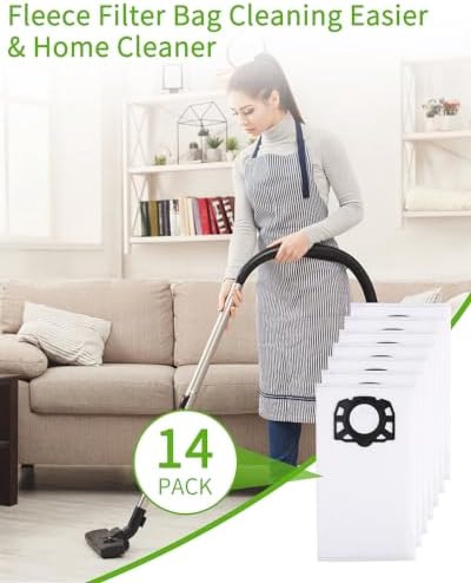 Fleece filter bags are suitable for Kärcher vacuum cleaner models such as WD2, WD3, KWD1, KWD2, KWD3, WD3.200, WD3.800, SE4001 and SE4002.