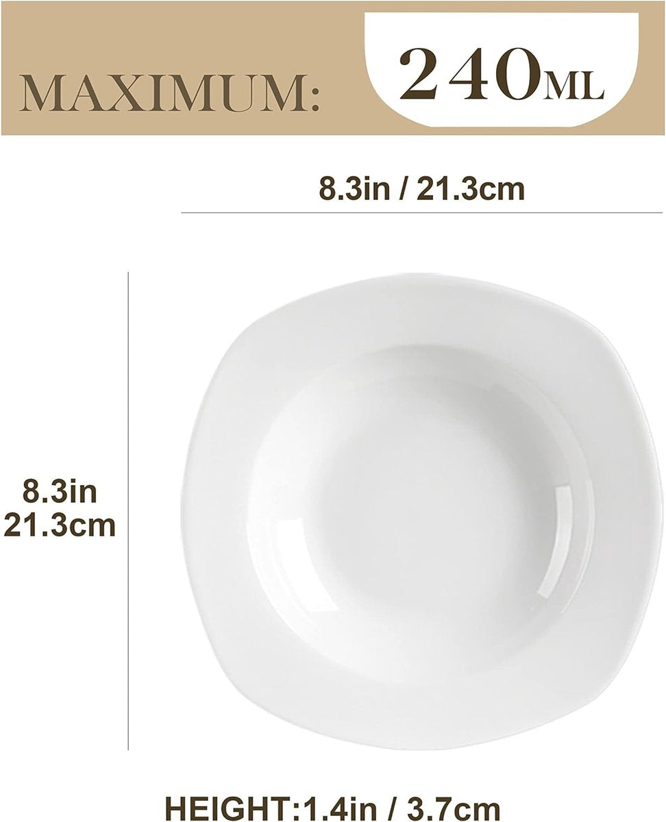 Elisa servies, 6-delige set 8,5" porseleinen diep bord 21,5x21,5x4cm diep bord crèmewit diep bord serviesset voor 6 personen