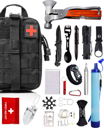 Survival Kit XL 35-delige Survival Set â€“ Noodpakket â€“ Overlevingspakket â€“ Survival Armband â€“ Survival Kit Outdoor â€“ Survival Tool â€“ Survival Kit Combat â€“ Survival Kit Kinderen â€“ Survival Kit Bushcraft â€“ Survival Mes â€“ Survival