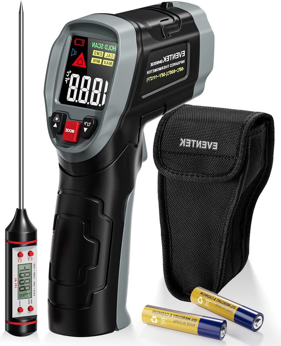 Meat Thermometer Infrared Thermometer -50 °C ~ 600 °C -58 °F ~ 1112 °F Non-Contact Digital Laser Temperature Gun with Meat Thermometer & Bag for Kitchen BBQ Industrial Use