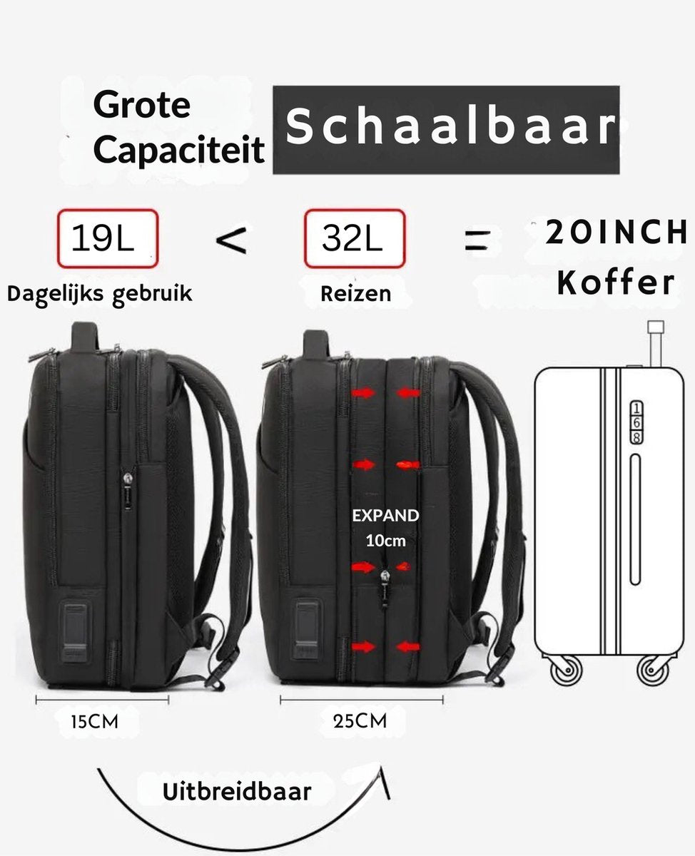 Arctic Hunter Rugzak - Laptoptas - Motortas - USB-aansluiting - Waterafstotend materiaal - Zwart - 32L