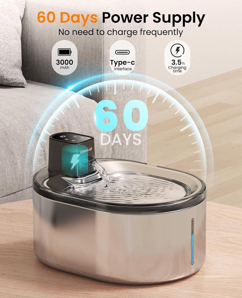 Waterfontein RVS 4 Liter Draadloos met Bewegingssensor - Lange Batterijduur - Stil - Katten drinkfontein met Filter Kleine Katten Drinkfontein