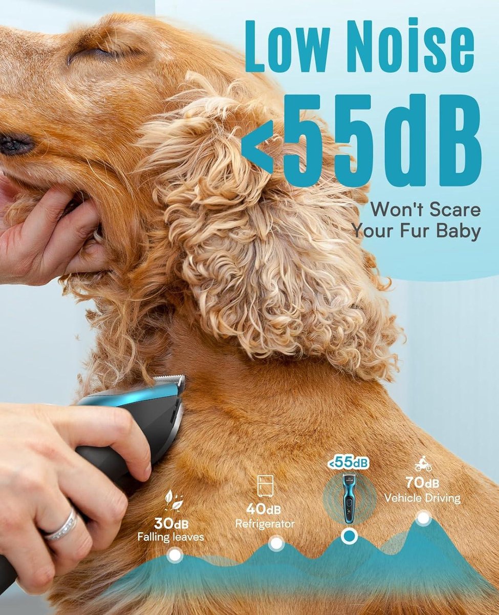 Professionele stille hondentondeuse - elektrische tondeuse voor honden en katten - krachtige motor - geschikt voor dikke of vilten vacht - blauw Hondentondeuse