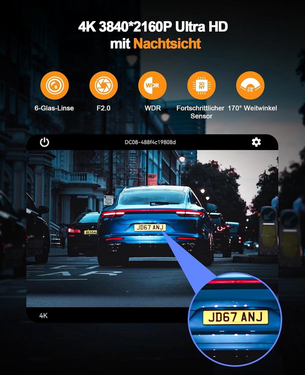 4K Auto Dashcam - Ingebouwde wifi - 2160P Dash Camera - 64 GB SD-kaart - Groothoeklens - App-bediening - Dashboard Camera Recorder - Super Nachtzicht - Parkeerbewaking - G-sensor Dashcam voor auto