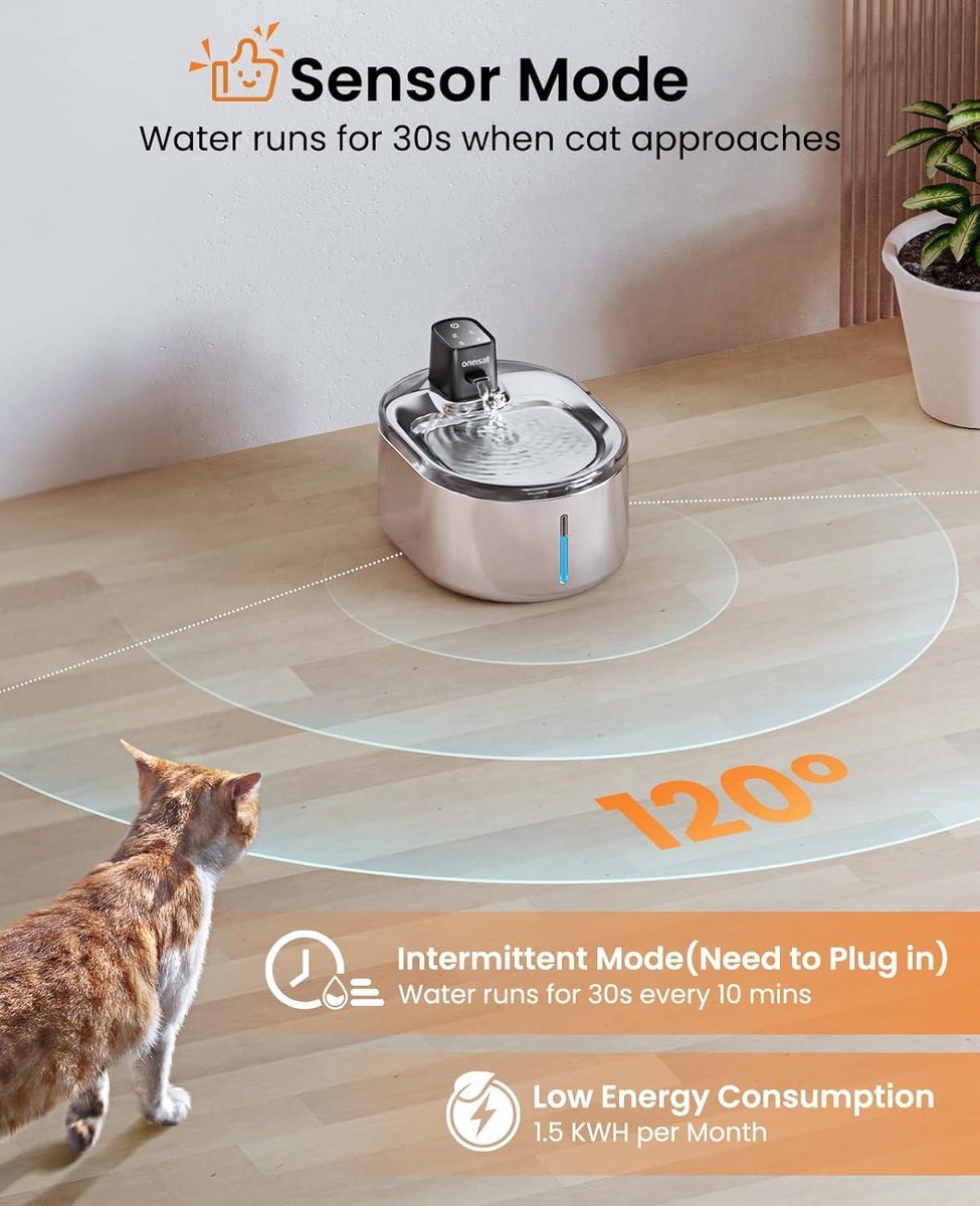 Waterfontein RVS 4 Liter Draadloos met Bewegingssensor - Lange Batterijduur - Stil - Katten drinkfontein met Filter Kleine Katten Drinkfontein