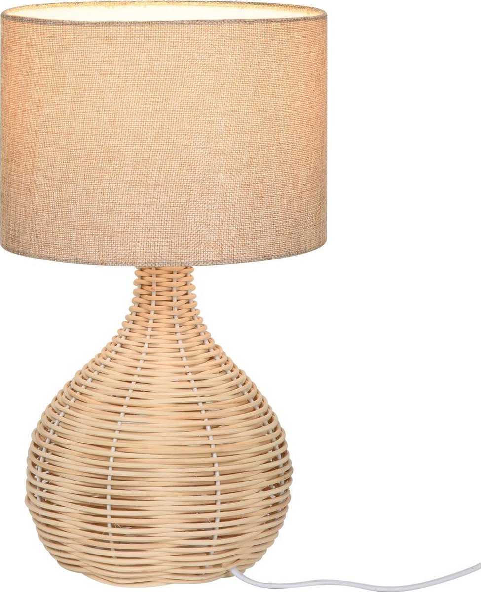 Tafellamp - Lampen - Tafellamp woonkamer - Decoratie - Modern - Linnen - Rotan - Beige - 22L x 22B x 40H cm