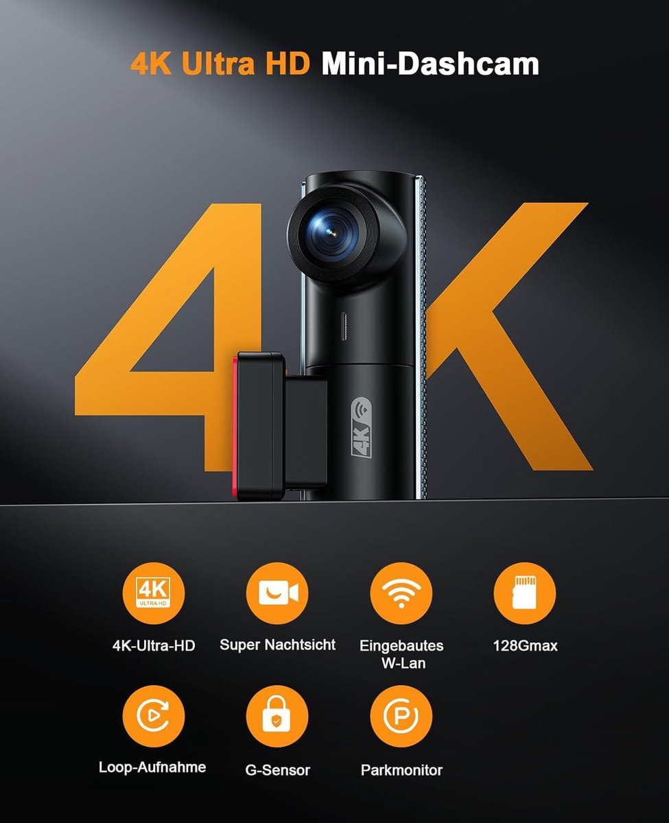 4K Auto Dashcam - Ingebouwde wifi - 2160P Dash Camera - 64 GB SD-kaart - Groothoeklens - App-bediening - Dashboard Camera Recorder - Super Nachtzicht - Parkeerbewaking - G-sensor Dashcam voor auto
