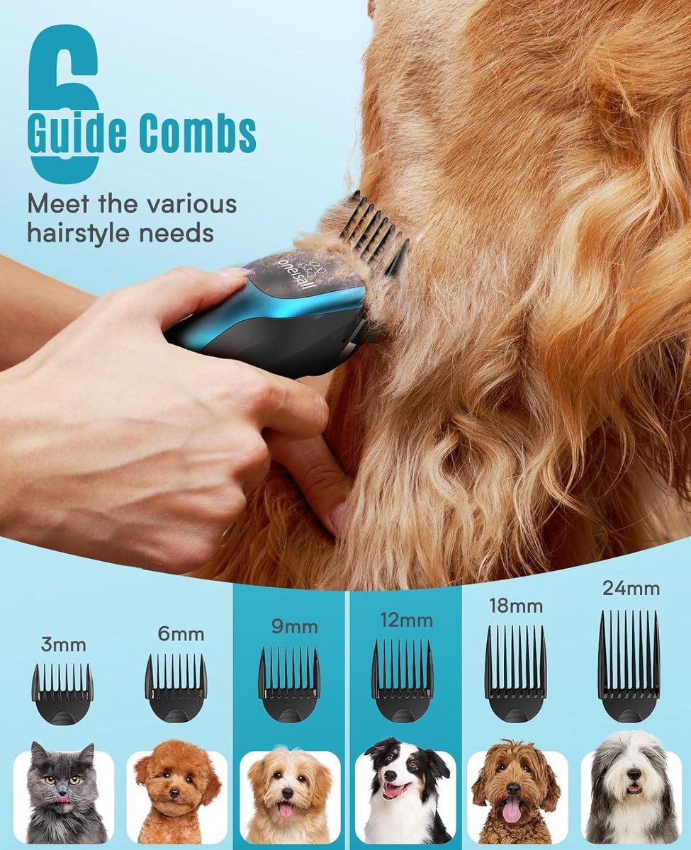Professionele stille hondentondeuse - elektrische tondeuse voor honden en katten - krachtige motor - geschikt voor dikke of vilten vacht - blauw Hondentondeuse
