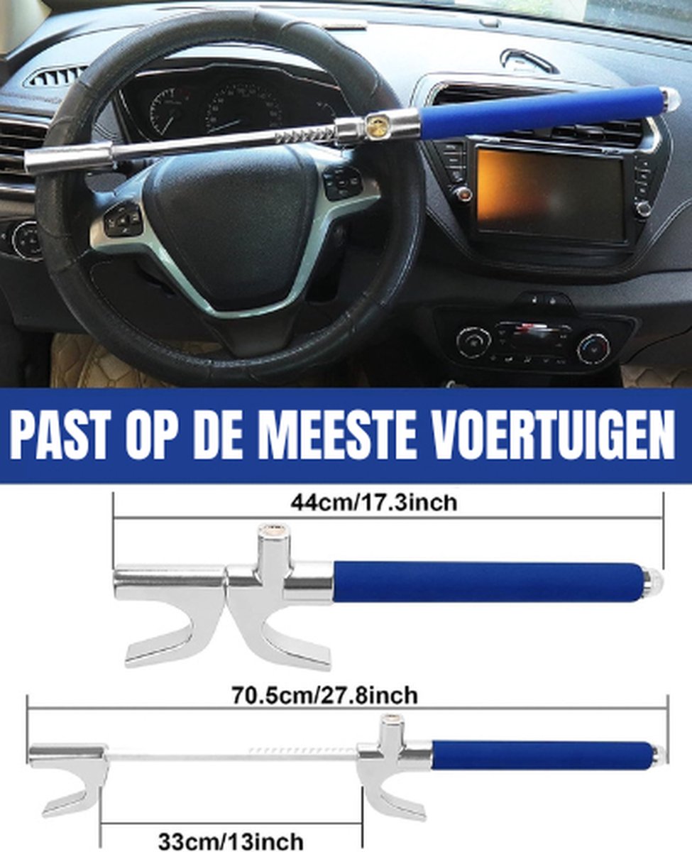 Stuurslot - Stoplock - Blauw - Antidiefstal - Autobeveiliging - Universeel - 3 Sleutels - Auto - Camper - Bestelwagens - Vrachtwagens
