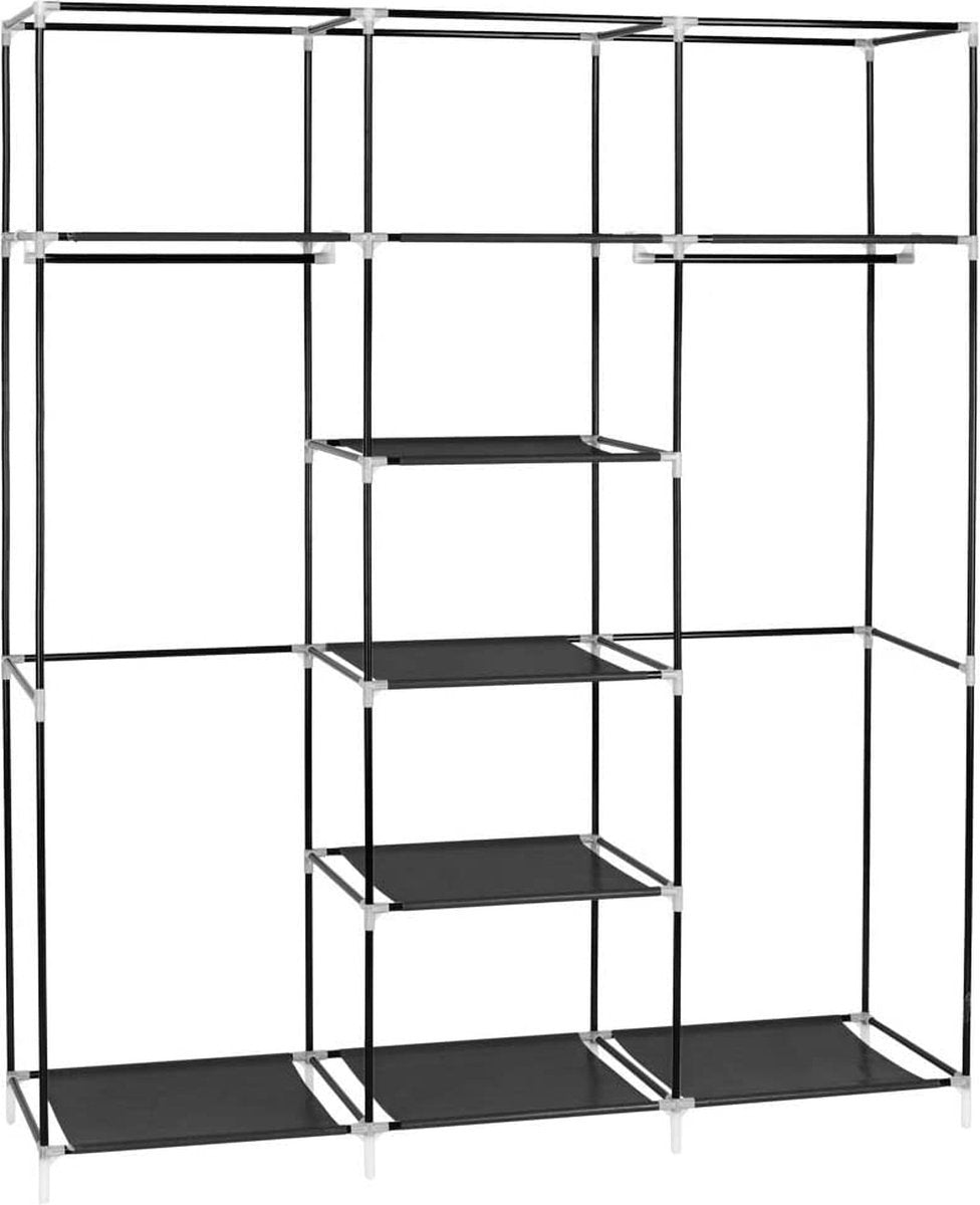 LG Life's Green Opvouwbare Kleerkast – 150x45x175CM – Kledingrek met 9 opslag planken en 2 ophangstangen – Stoffen Kledingkast – 200KG Draagvermogen – Grijs
