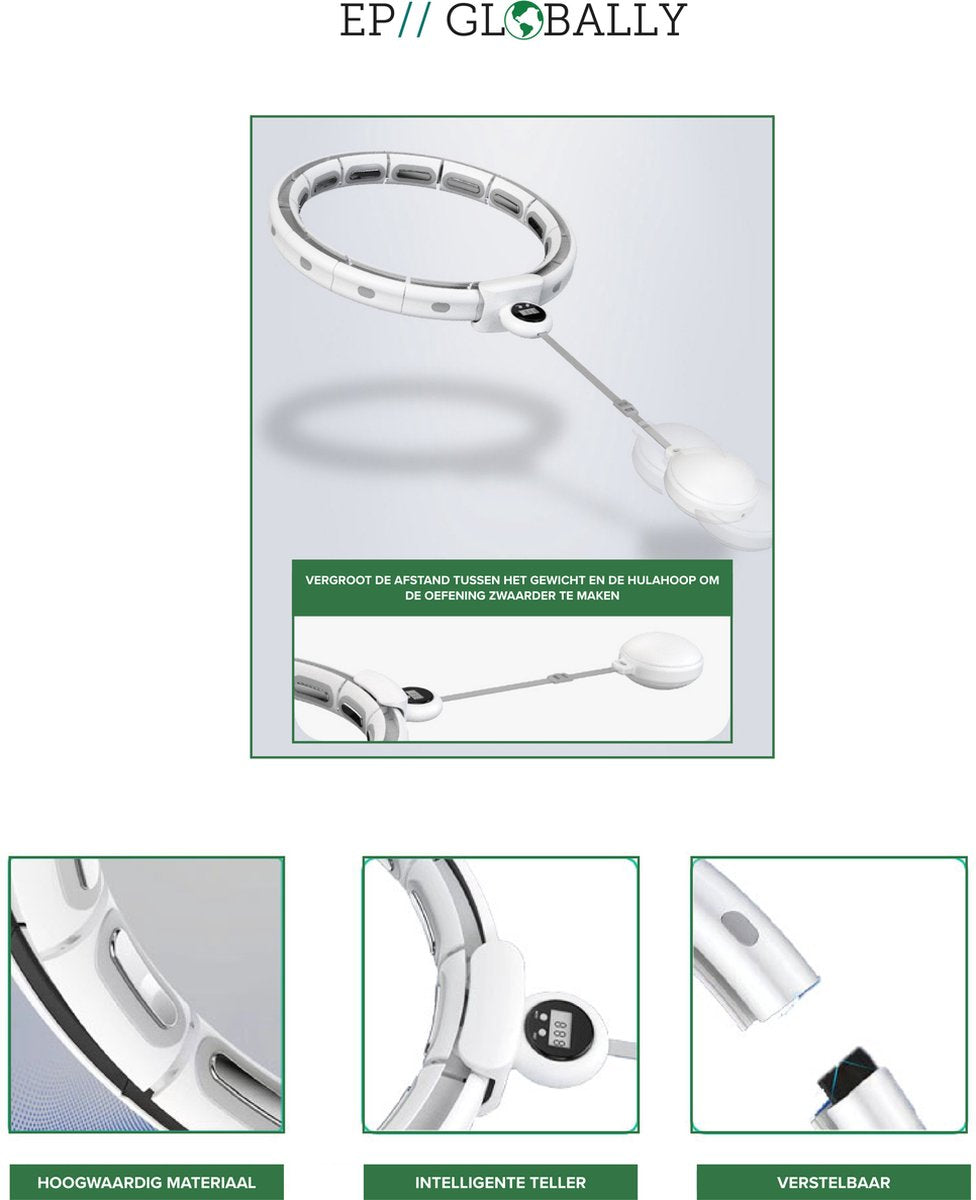 Hoepel - Fitness Hoelahoep - Hula Hoop fitness - Hoelahoep met gewicht - Hoelahoeps - Massage – Thuis Sporten – Wit - Grijs – Verstelbaar - Weight Hoop – Volwassenen – Body Hoop – Hulahoop – Hoela Hoep - Verzwaard -