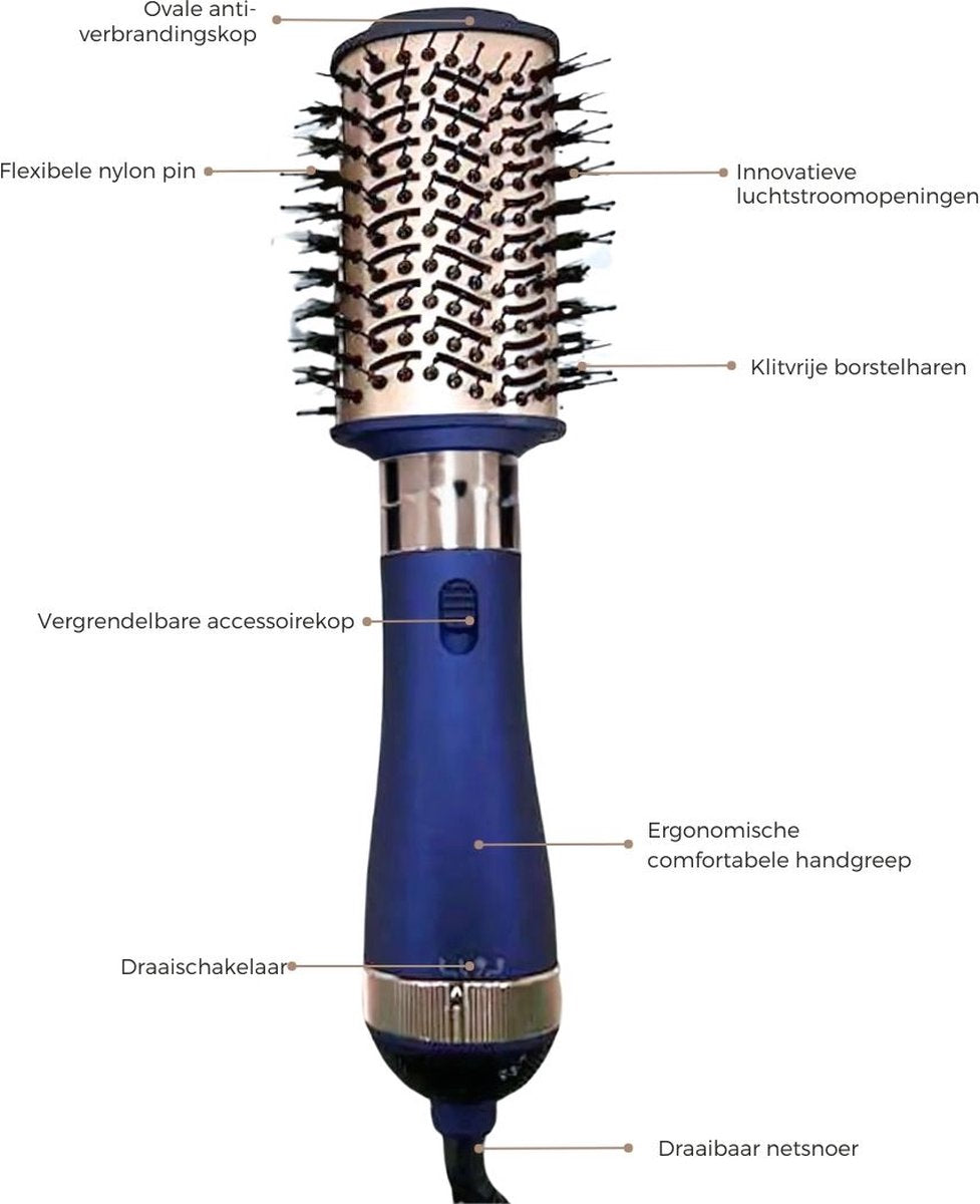 Airwap - Airstyler met 4 opzetstukken - 4-in-1 Multi Styler - Goud/Zwart/Heteluchtborstel