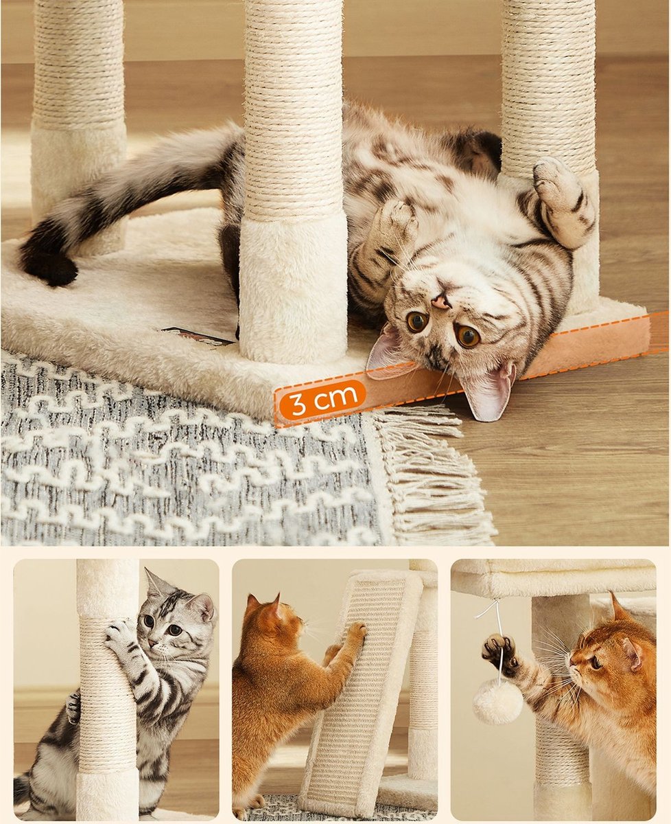 Luxe Krabpaal Sabine - 50x35x115cm - Voor Katten - Beige - Zachte Kattenmand - Hangmat - Kattenspeelgoed - Geschikt voor kleine en grote kittens