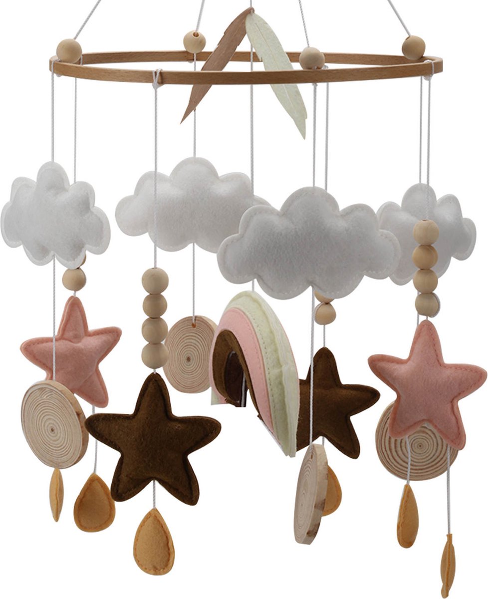 Muziek mobiel baby - Baby mobiel meisjes - roze - Box mobiel met geluid - regenboog - sterretjes - Babykamer - rainbow mobile - Muziek mobiel box
