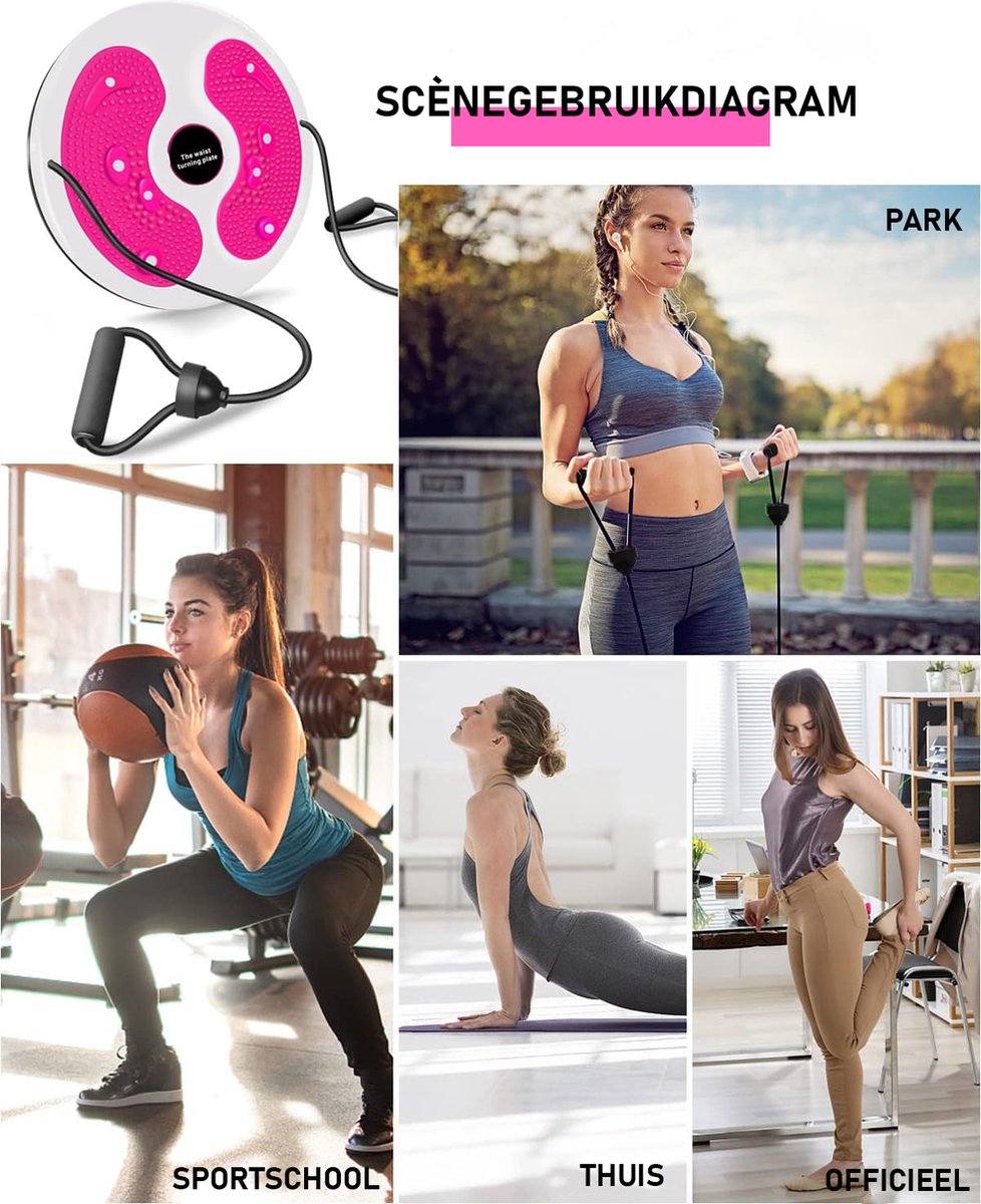 Beentrainer - Waist Twist Disc - Arm Trainer - Twisting - Fitness - Rotating Disc - White/Pink