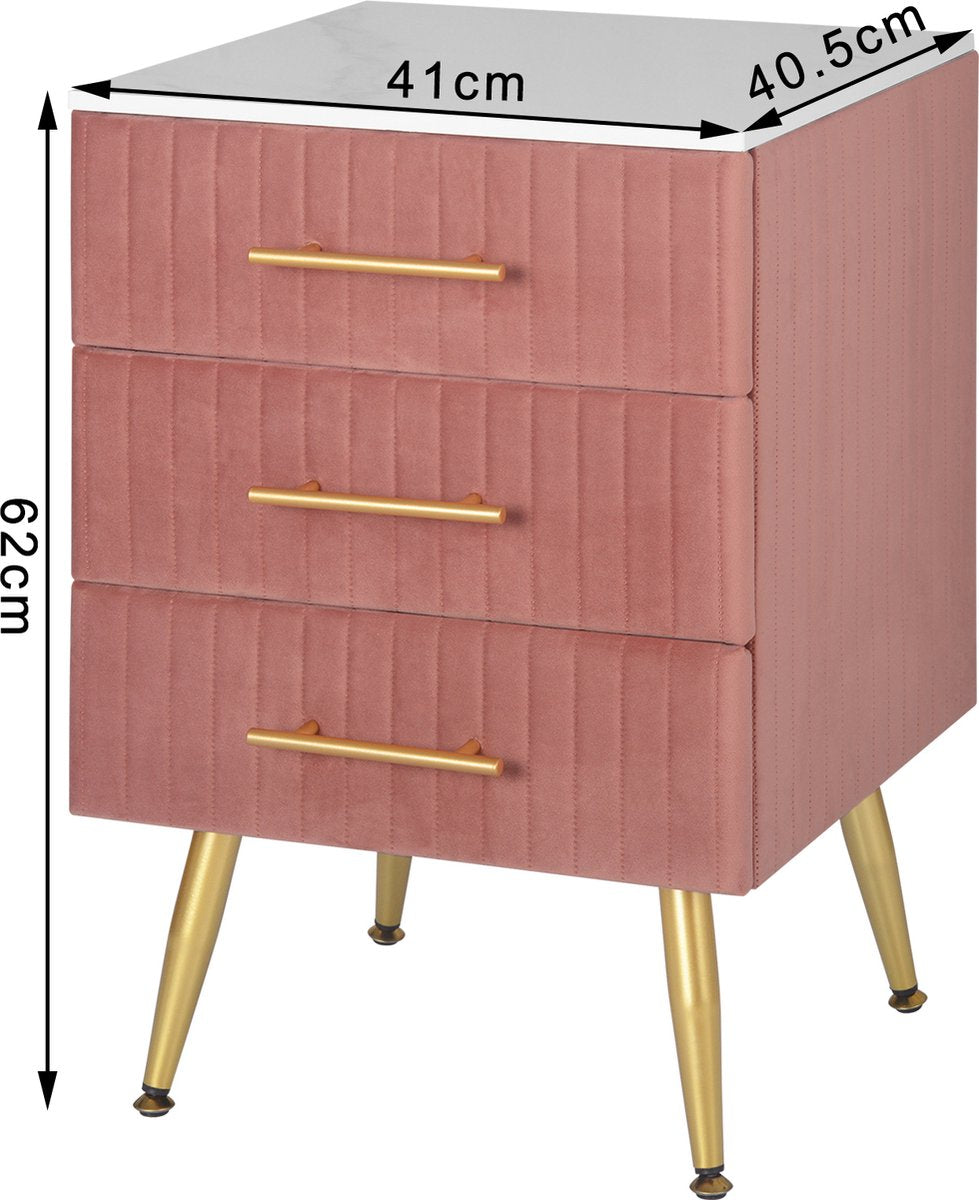 Nachtkastje - Luxe Salontafel - Fluweel - Bijzettafel - Industrieel - Velvet Nachtkastje - Roze/Goud