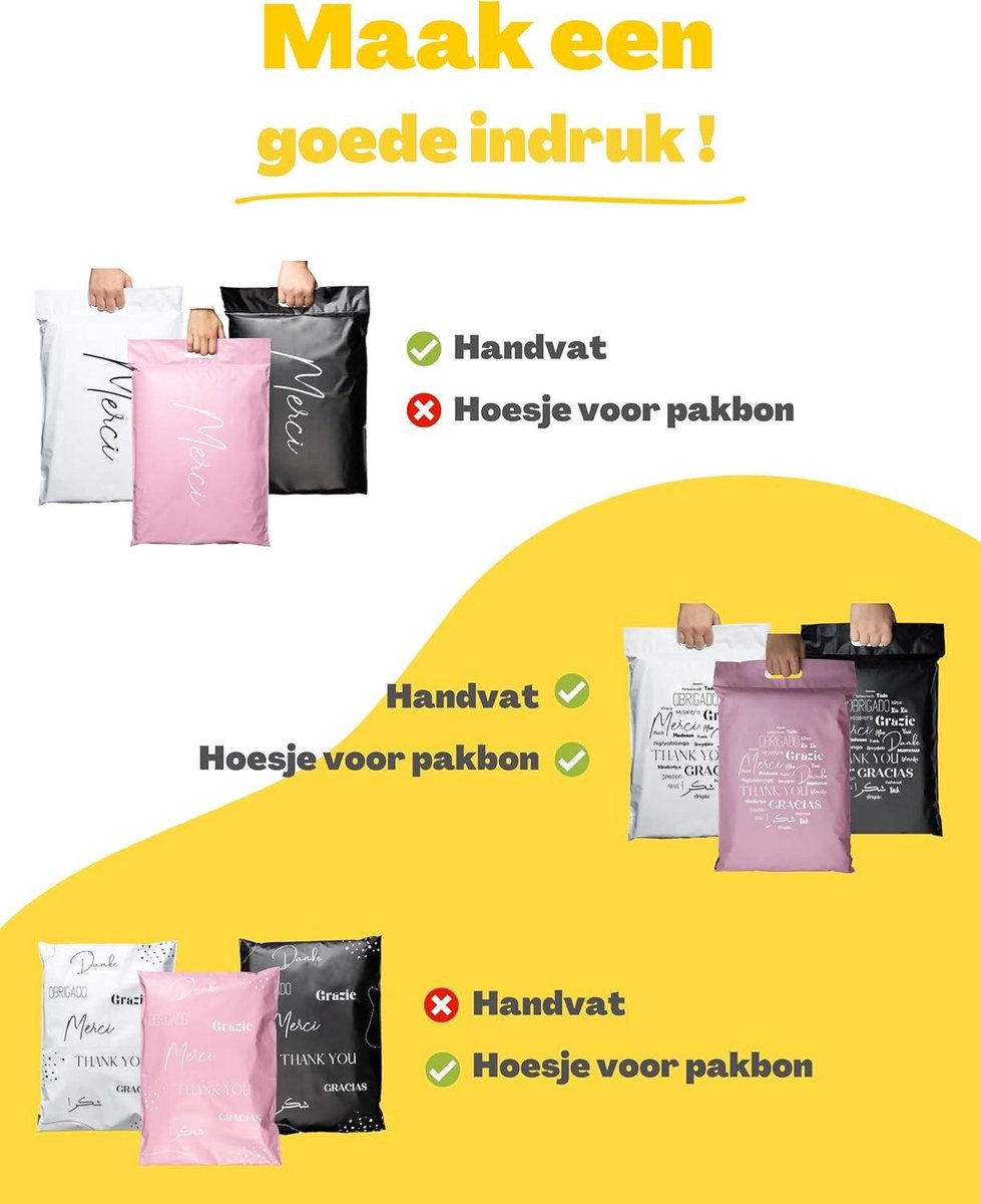 60 Verzendzakken Kleding Vinted met Verzendlabels - 3 Maten M-L-XL - ONDOORZICHTIG DUURZAAM WATERDICHT - Verzendenvelop Kunststof - Verzendtas - Tassen Pakketten - Bedankt