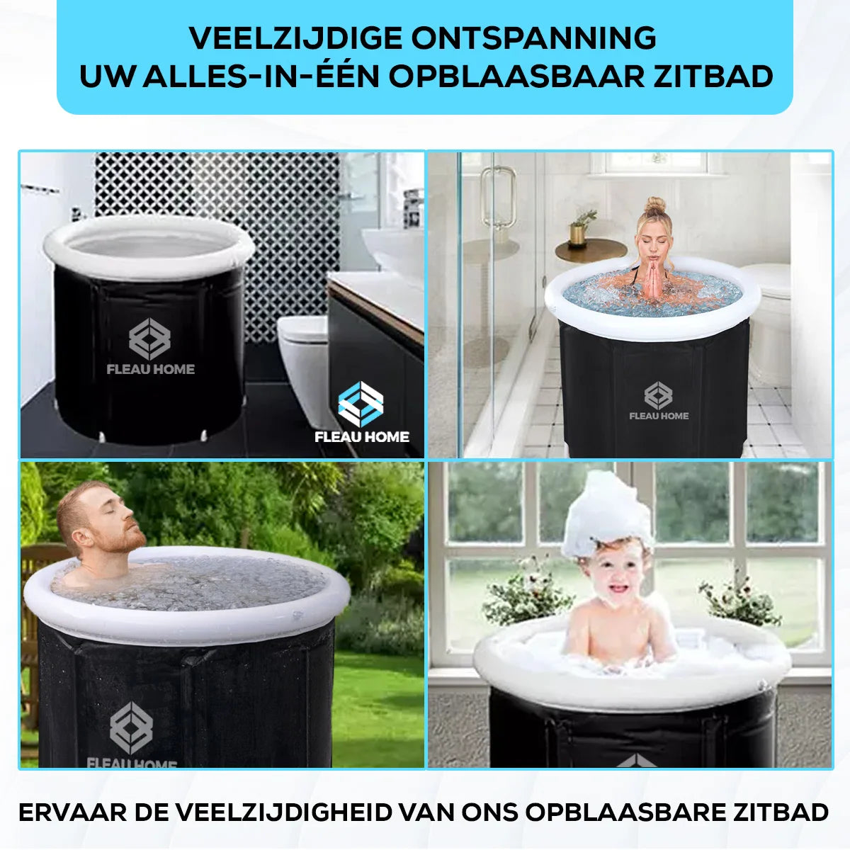 IJsbad XL - Zitbad met deksel & pomp - Ingebouwd zitkussen - Isolerend - Dompelbad - Opblaasbad - Bath Bucket - Ice Bath - Bad - Opblaasbaar - Wim Hof-methode