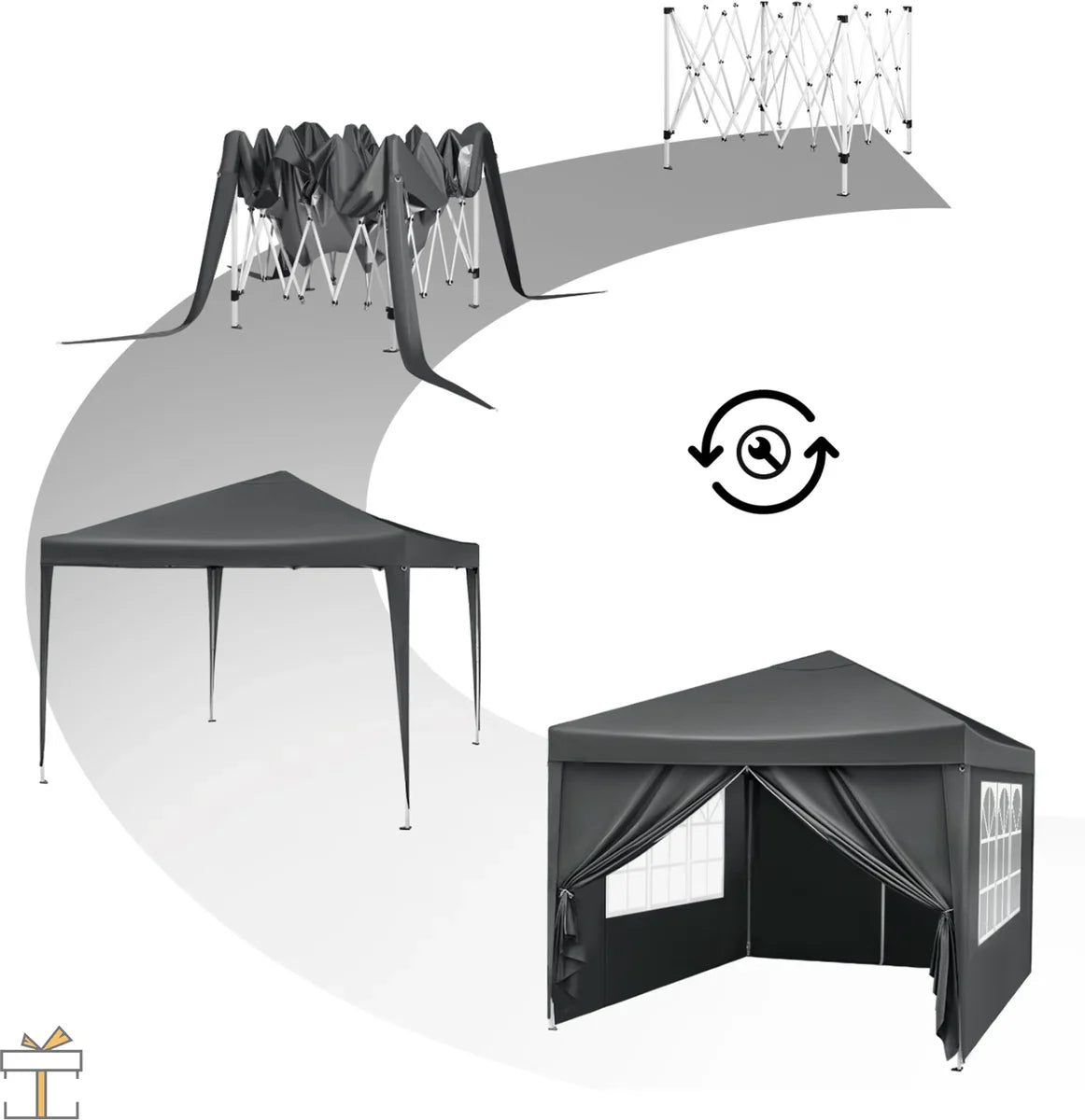 Happyment Partytent met zijwanden - Groen - Opvouwbaar - Easy up - Paviljoen - Waterdicht weerbestendig - 3x3 m