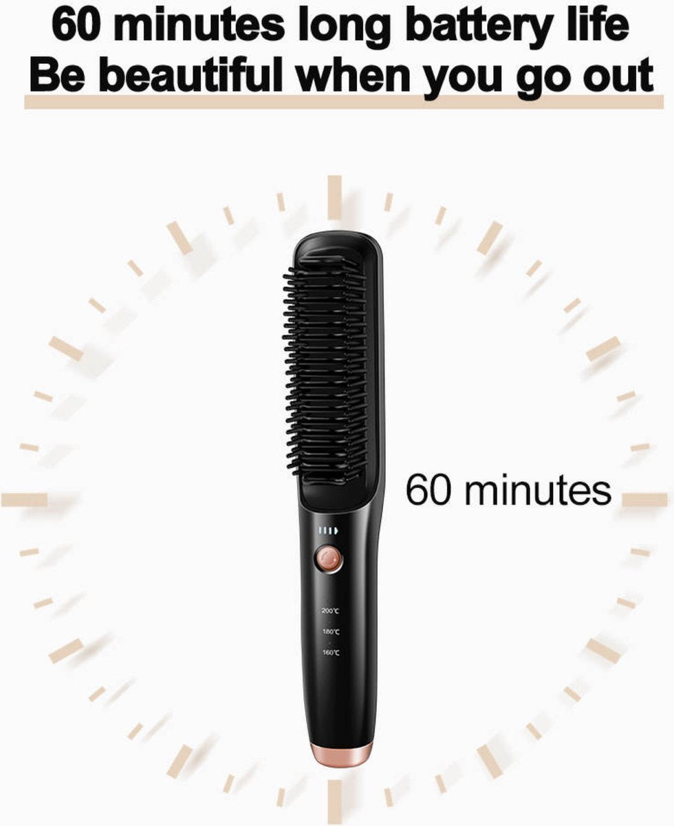 Wireless Straightening Brush - Heated Brush - Straighten Hair - Brush - Wireless - Hair Care - Hot Air Brush - Rechargeable - Hand Brush - 160-180-200 Degrees - Women
