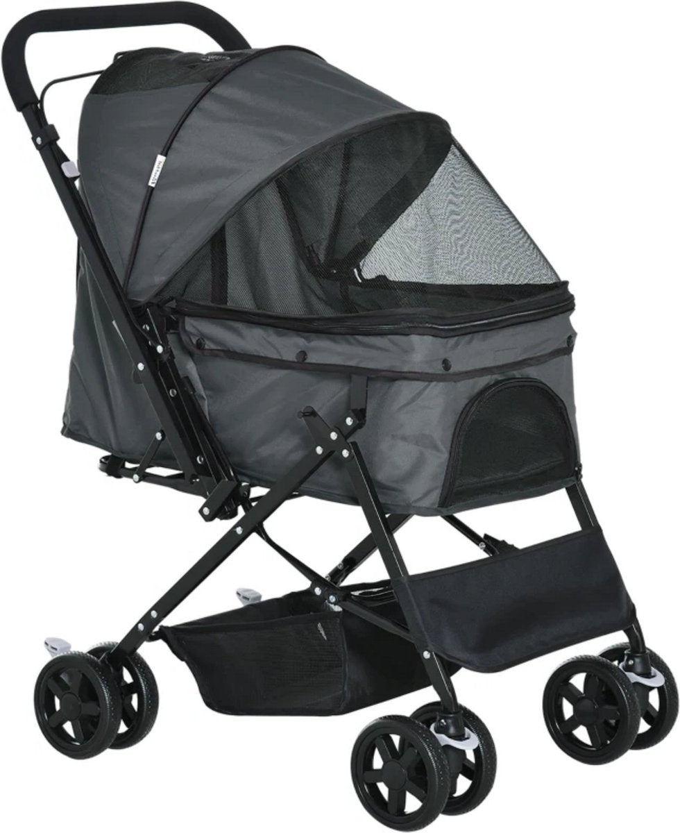 Zenzee - Dog Stroller - Foldable - Parking Brake - Storage Space - Grey