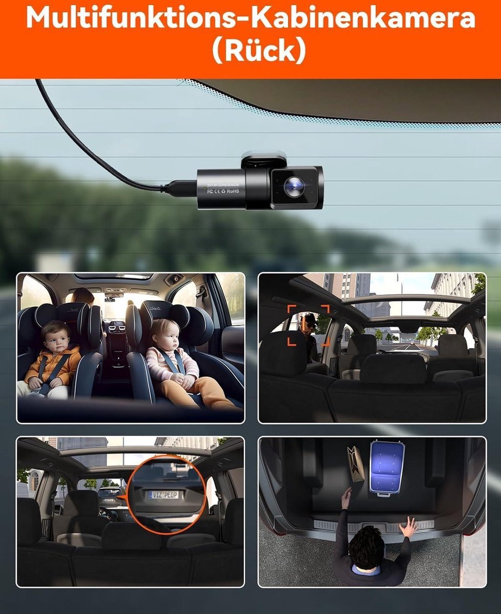4-kanaals dashcam auto 1944P+3×1080P/30FPS STARVIS 2 360°-camera voor en achter 5GHz wifi spraakgestuurd met GPS - dubbele HDR+WDR 24 uur bufferparkeermodus - dubbel IR - max. 512G Dashcam voor auto