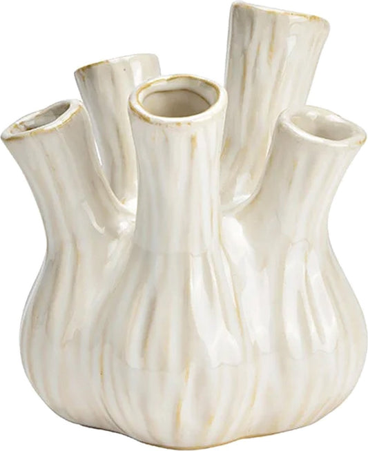 Bloemenvaas - tulpenvaas - wit - keramiek - L20 x B20 x H21 cm - hoornvaas