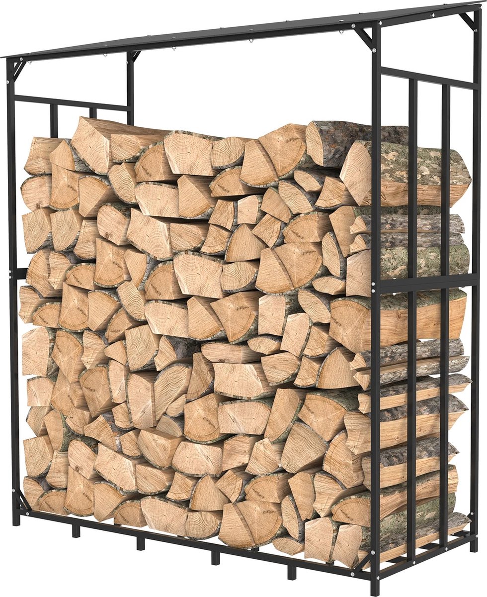 Haardhoutrek - Haardhout rek - Brandhout rek - Openhaard Hout - Houtopslag - Extra groot rek met dak - 156.5 cm x 60 cm x 168.5 cm - Met Waterdichte Hoes - Voor Haard Tuin