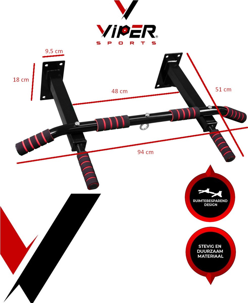 Viper Sports Optrekstang – Optrekstang met ring – Met bevestigingsring voor bokszak - Antislip - L94xB51xH18 cm – Zwart/Rood