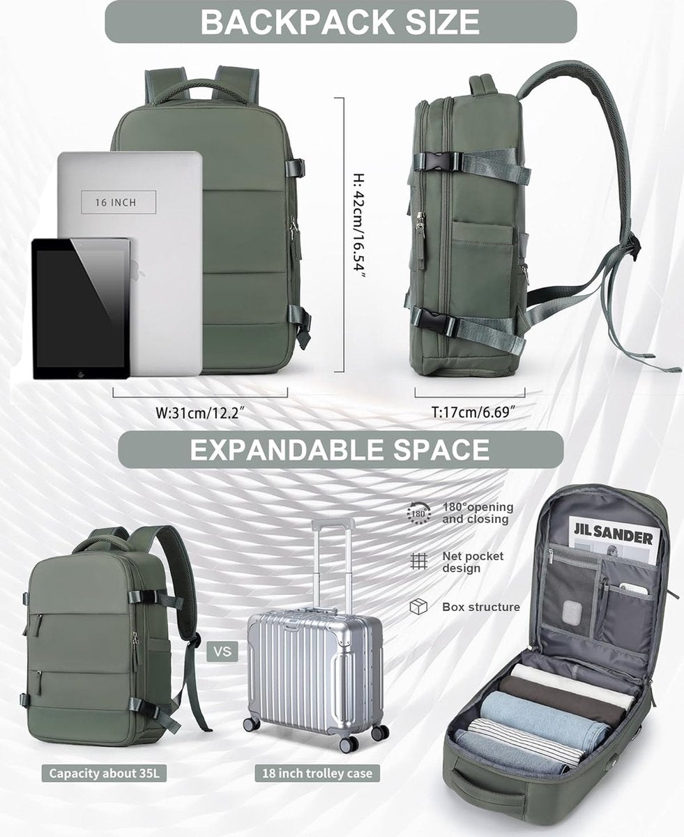 Large hand luggage, 40 x 20 x 25 cm, travel backpack for women, carry-on, airplane, Easyjet hand luggage, 45 x 36 x 20 cm, backpack for women, with laptop compartment, waterproof daypack with