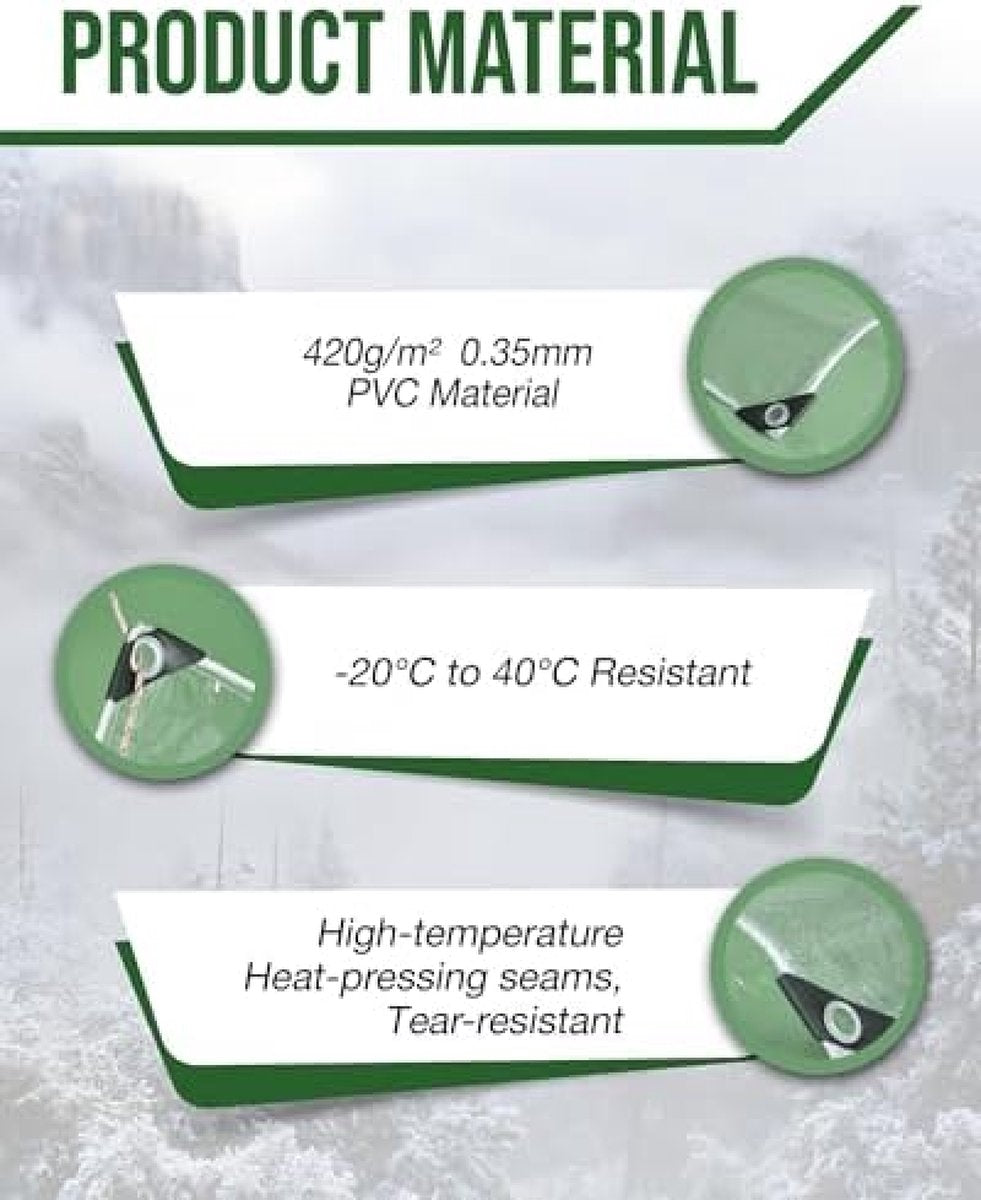 Transparant Zeildoek met Ringen 2.5x3m, Tuinbeschermzeil voor Buiten 420g/m², Waterdicht PVC Zeildoek, met Touw en Kabelbinders (Werkelijke afmeting 2.4x2.9m)