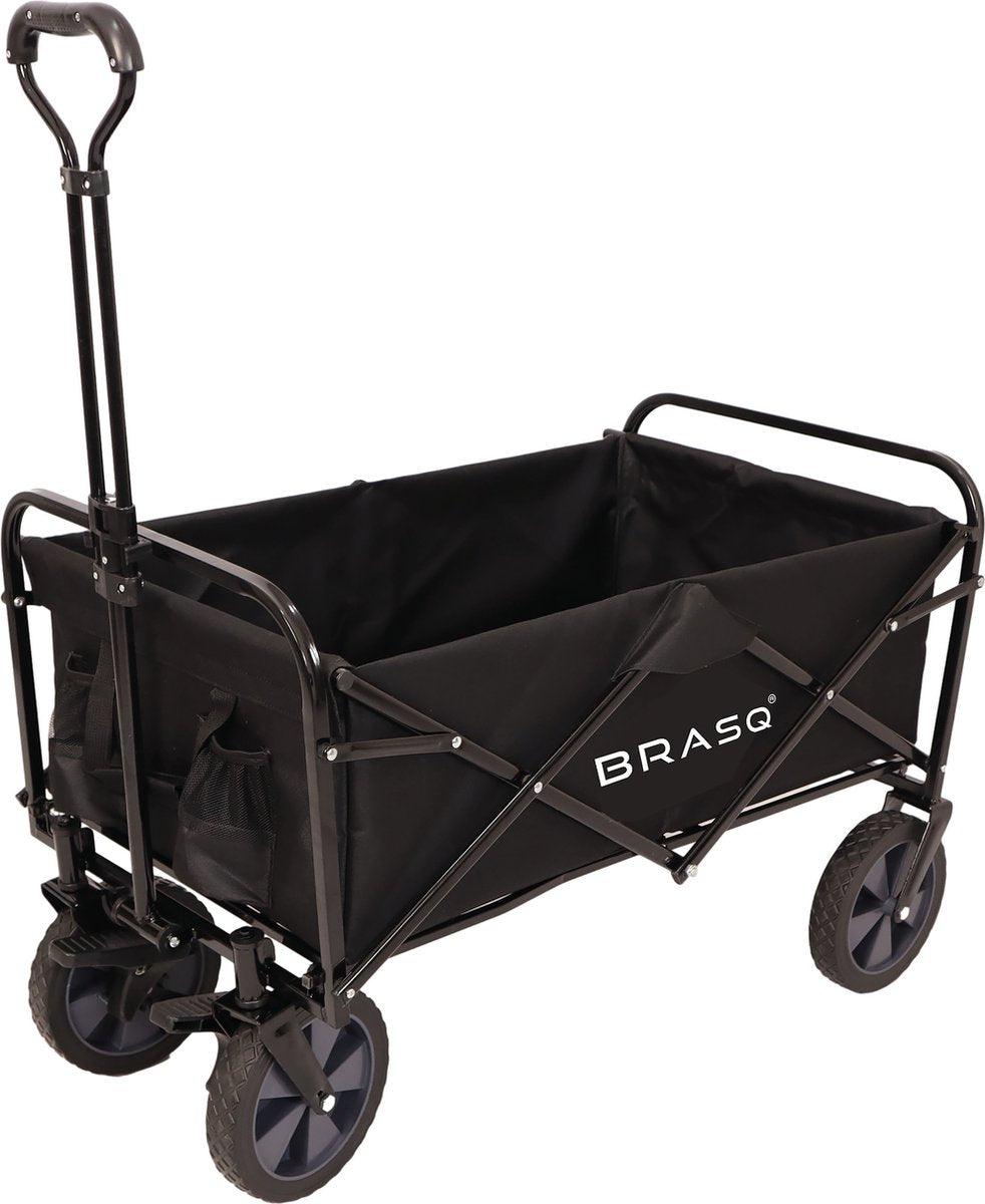 BRASQ Opvouwbare bolderkar Zwart - Bolderwagen met stevig frame - Draaibare wielen - Verstelbare hendel - 80 KG draagvermogen