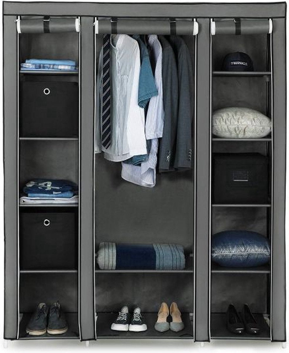 LG Life’s Green Folding Wardrobe – 143x44x169CM – Clothes Rack with 12 Shelves and Hanging Rail – Fabric Wardrobe – 225KG Load Capacity – Grey