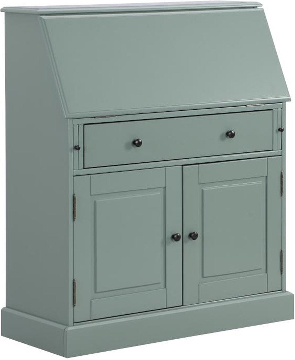 Bureaukast CLEORE - Grenen en MDF - Amandelgroen B 93 cm x H 110,8 cm x D 40 cm
