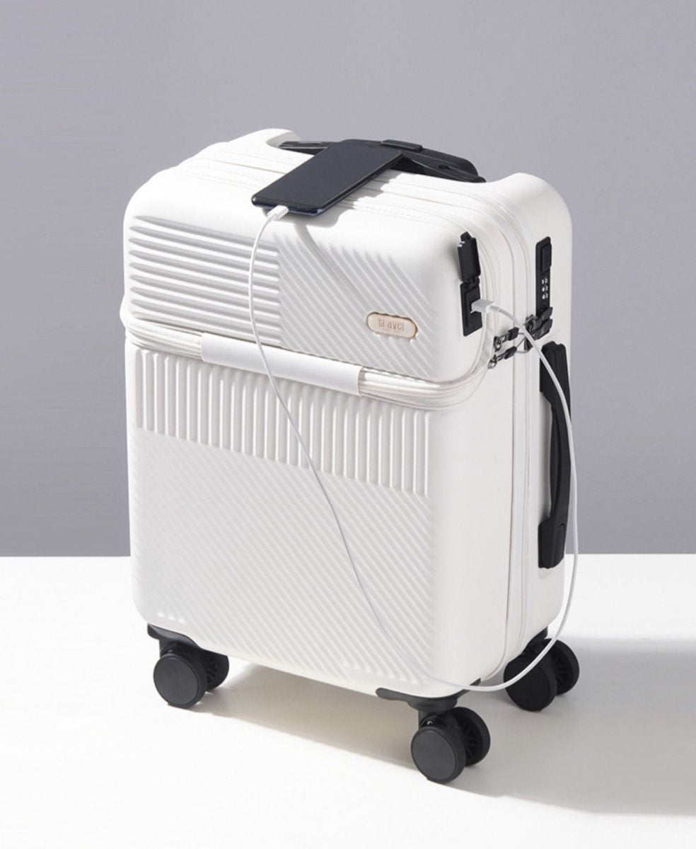 Suitcase - Travel suitcase - Suitcases - Handy front pocket - With USB connection - 4 wheels - 24 inch - White