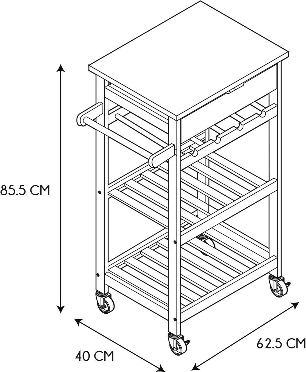 Kitchen trolley with 1 drawer on wheels 40x61x85 cm - Black