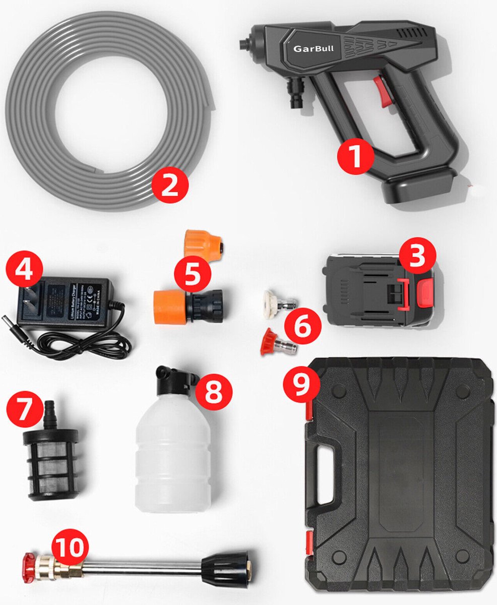 Accu hogedrukreiniger - Draadloze Hogedrukreiniger - met 1 Accu - 2000mAh - voor Auto, Tuin, Terras, Raam