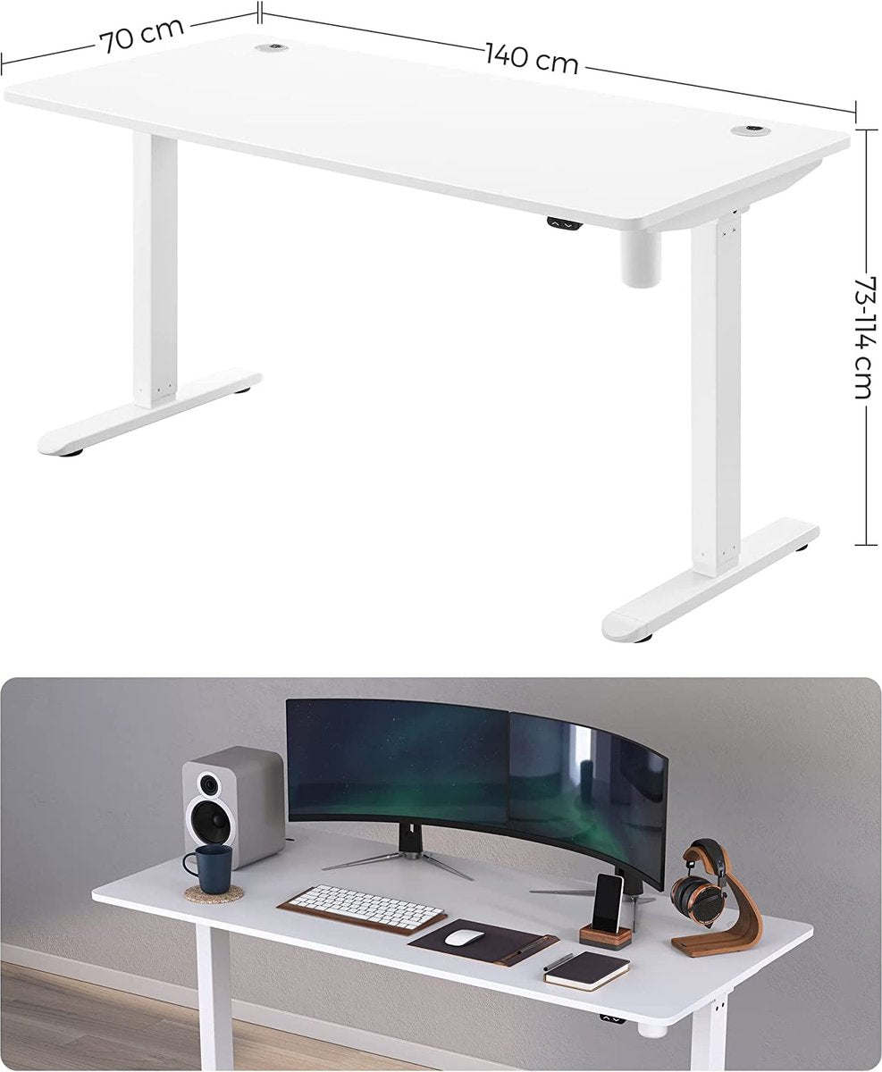 Electric Sit Stand Desk - Height Adjustable Table - 140 x 70 x (73-114) cm - White