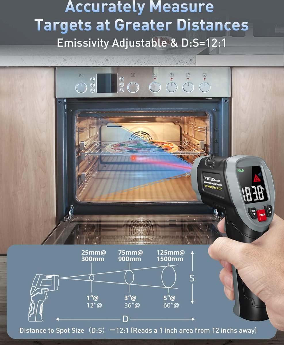 Meat Thermometer Infrared thermometer -50 °C ~ 600 °C -58 °F ~ 1112 °F Non-contact Digital Laser Temperature Gun with Meat Thermometer & Bag for Kitchen BBQ Grill Industry