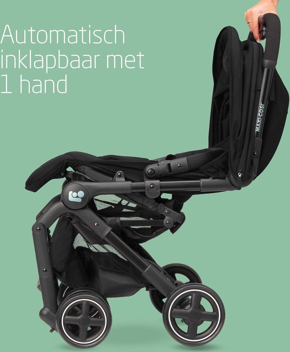 Lara² Kinderwagen 0-4 jaar 0-22 kg Baby Wandelwagen - Lichte & Compacte Kinderwagen - 3 Ligstanden Vlakke Ligstand - Automatisch Inklapbaar - Schouderriem - Essential Black - Comfortabele Kinderwagen Buggy inklapbaar vliegtuig