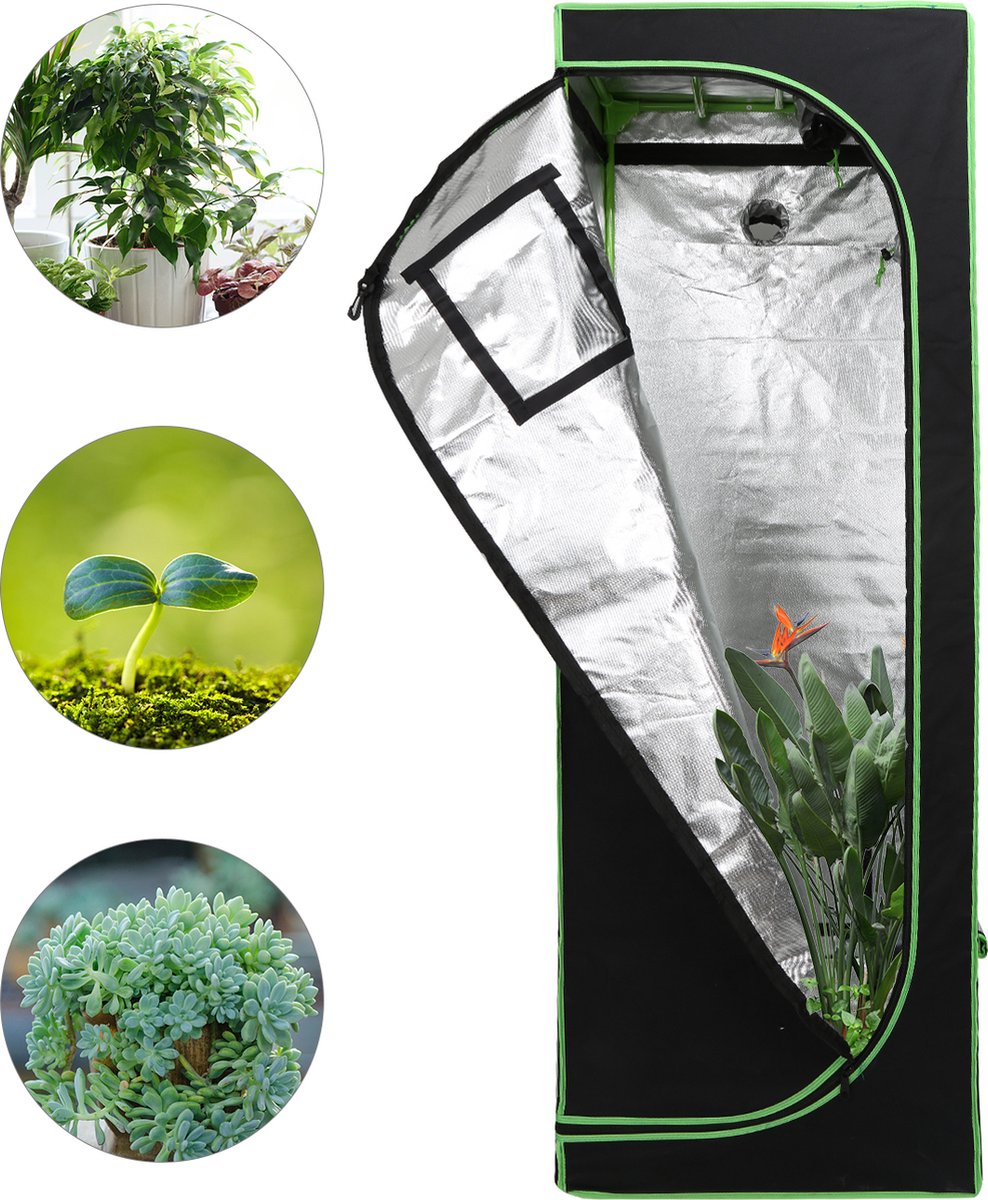 Indoor kweekkast - 60 x 60 x 180 cm - Indoor Growtent - Kweekbox voor planten - planten kweken - Zwart&Groen - 2-in-1 kweekkast - Planten Dark Room - Kas - Waterdicht