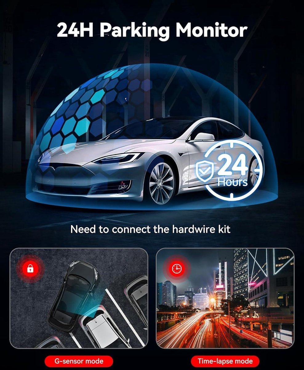 Dashcam Auto Mini Dash Camera Video Recorder Wi-Fi APP GPS Tracker IPS Scherm Nachtzicht G-Sensor 170 Groothoek WDR 24 uur Parkeermonitorkit 64GB - 4K Voor Beveiliging Parkeren Dashcam voor auto