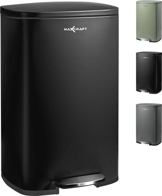 Stalen pedaalemmer met kunststof binnenemmer, softclose deksel, voor keuken, badkamer of kantoor, 50 liter in zwart