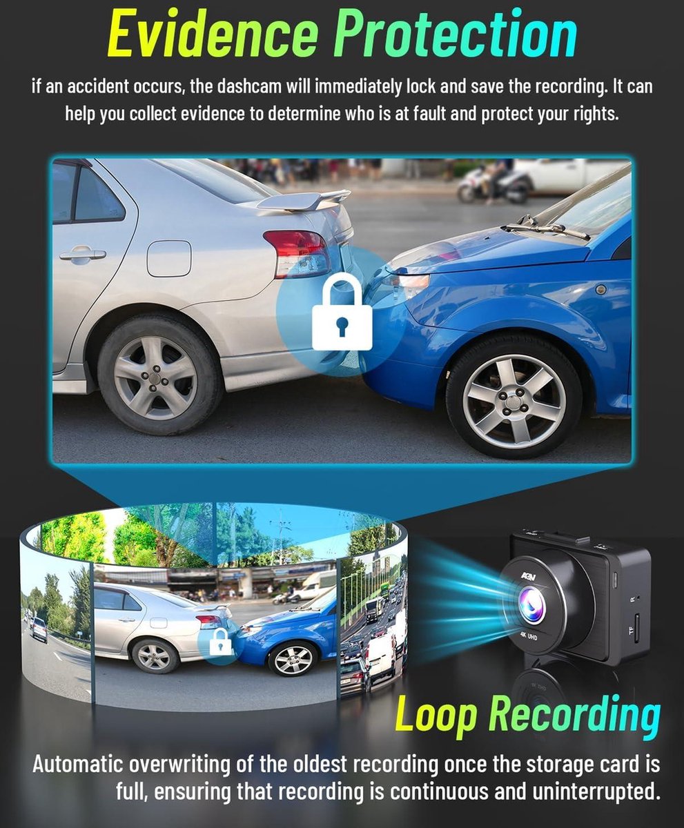 4K UHD WiFi Dashcam Auto - Voorruit Auto Camera - 64GB SD Kaart - 170° Groothoek - Loop Recording - G-Sensor - APP Control - Nachtzicht - Super Condensator Dashcam voor auto