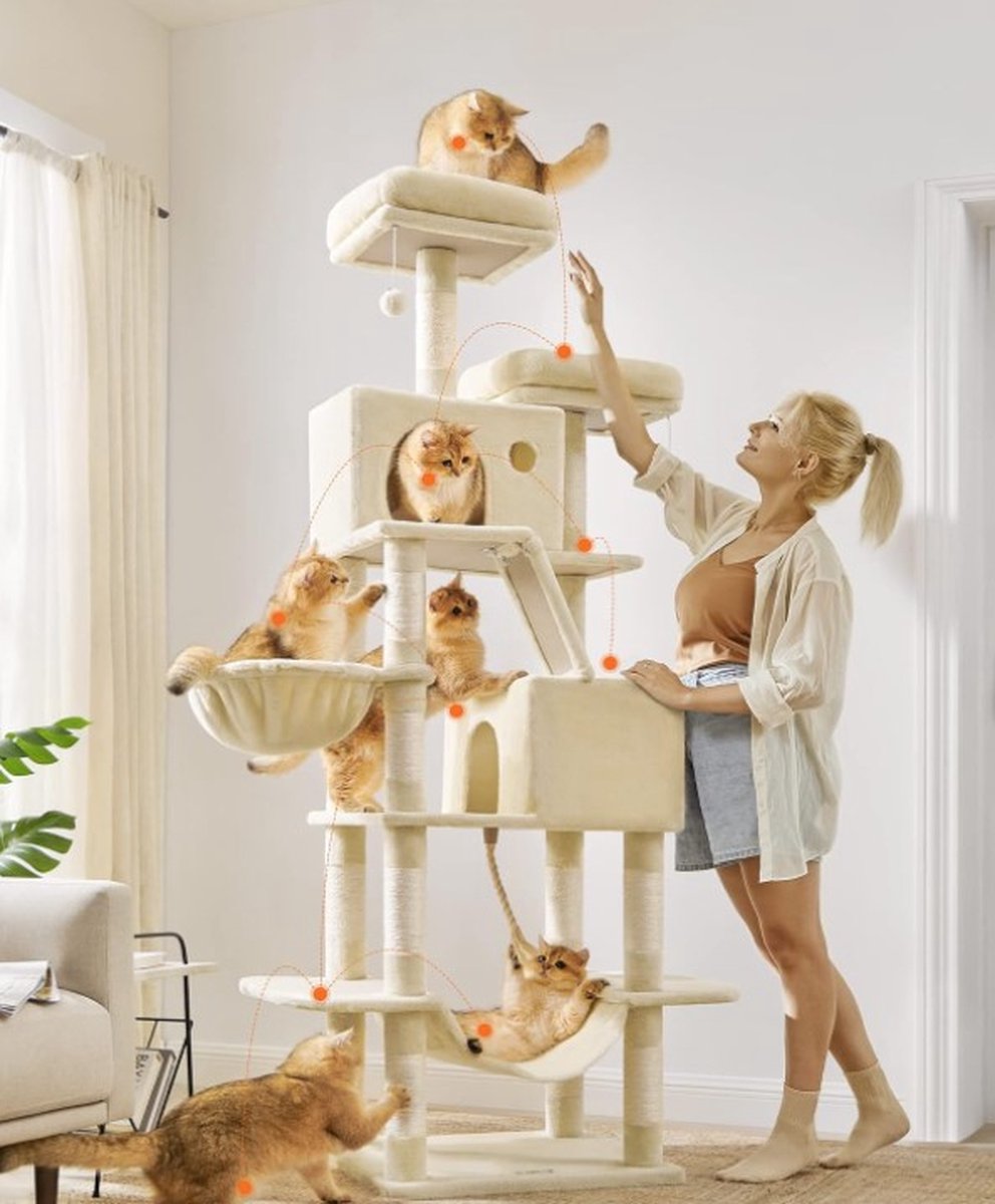 Krabpaal voor zware katten - Hoge krabpaal - Krabpaal boomstam - Krabpaal voor grote katten - Kattentoren - Krabpaal plafond - Stevige krabpaal - Krabpaal voor katten - XXL - Kattenverblijf