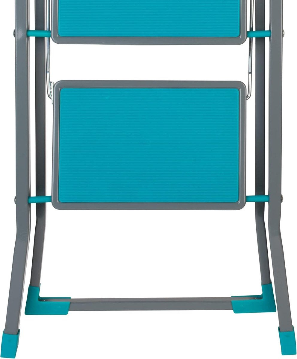 3-step ladder with non-slip treads - durable and sturdy - for indoor and outdoor use - reach height of approx. 25 metres - safety clip - foldable - turquoise/grey Ladder