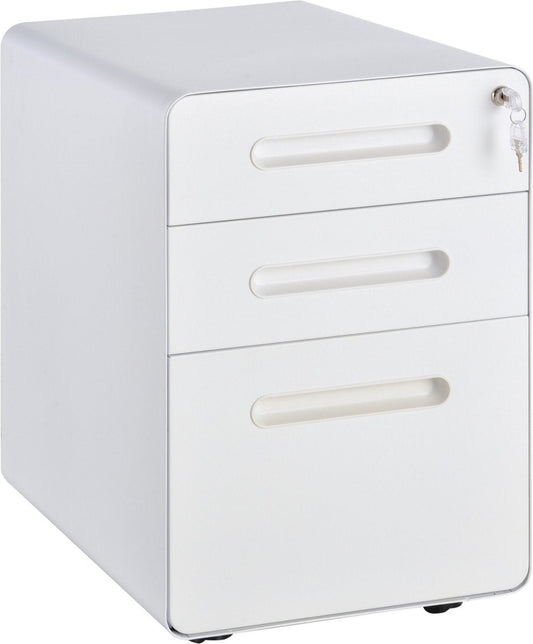 Ladeblok - Ladeblok bureau - bureaukast - Archiefkast - 3 lades - Met slot - Staal - Wit