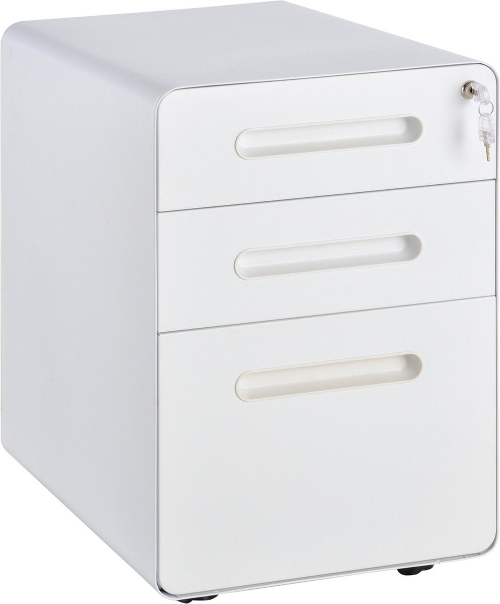 Ladeblok - Ladeblok bureau - Bureaukast - Archiefkast - 3 lades - Met slot - Staal - Wit